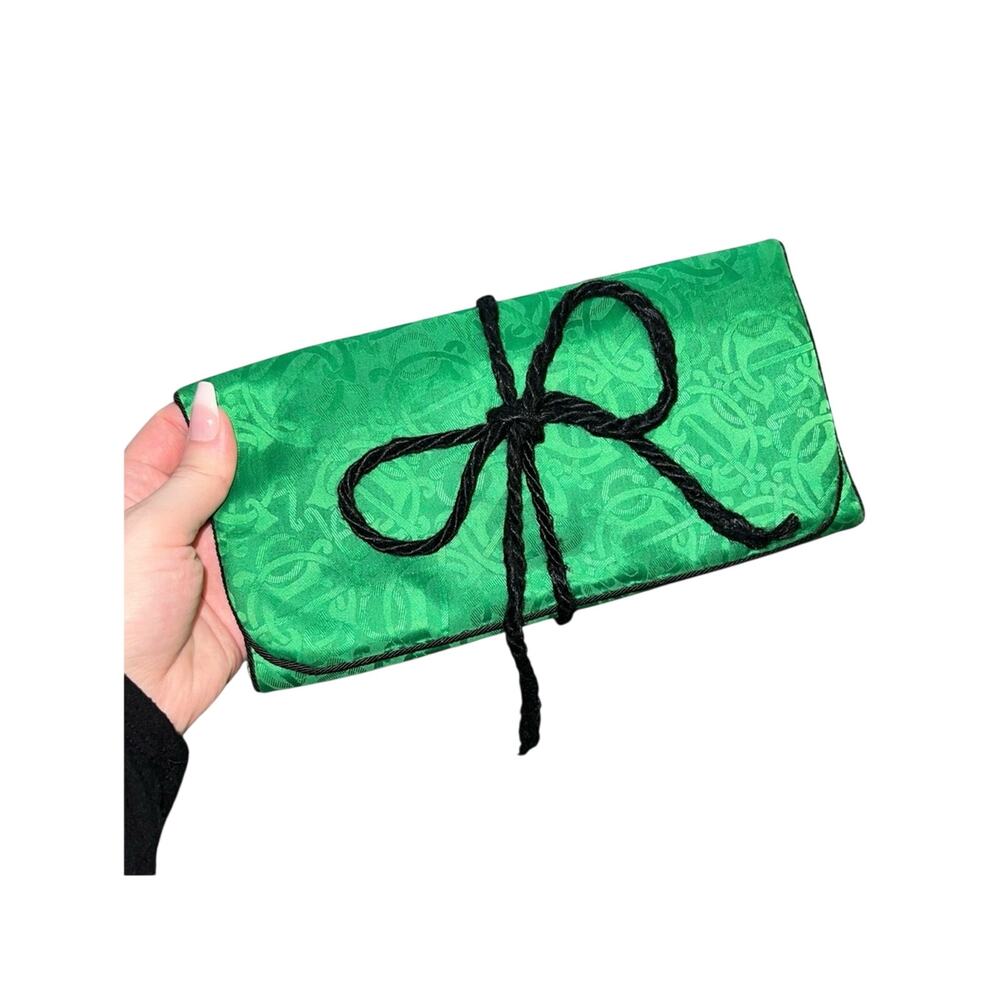 Christian Dior Vintage Green Black Monogram Logo Jewelry Case Clutch Travel Bag